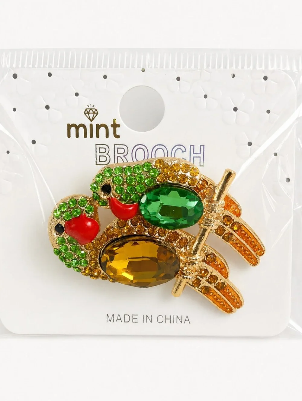 Colorful Rhinestone Parrot Brooch Pin Gold Tone Tropical Bird Statement Jewelry